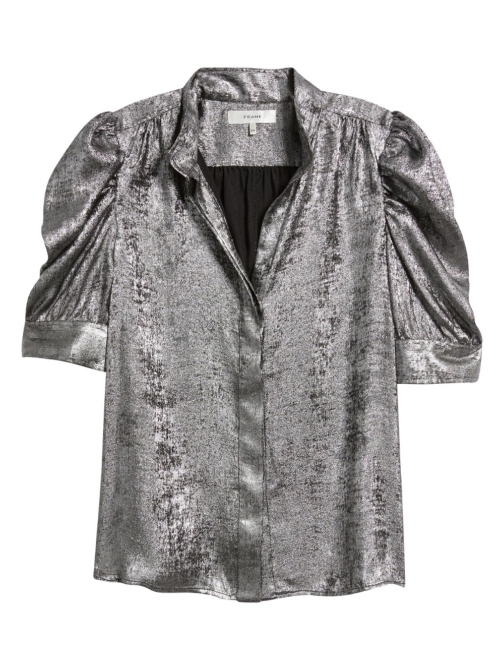 Frame The Gillian Shiny Puff Sleeve Button-Up Shirt